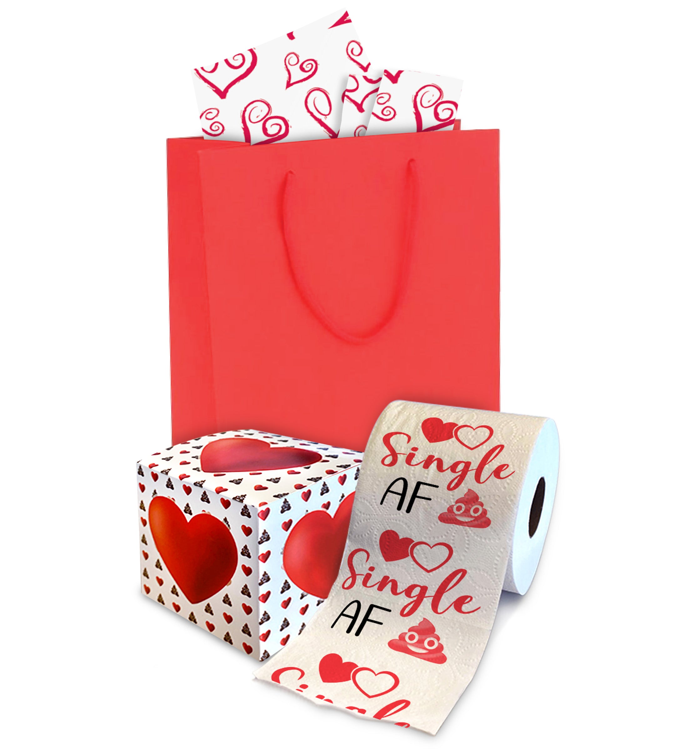 Red Gift Bag with Gold Heart Tissue Paper –